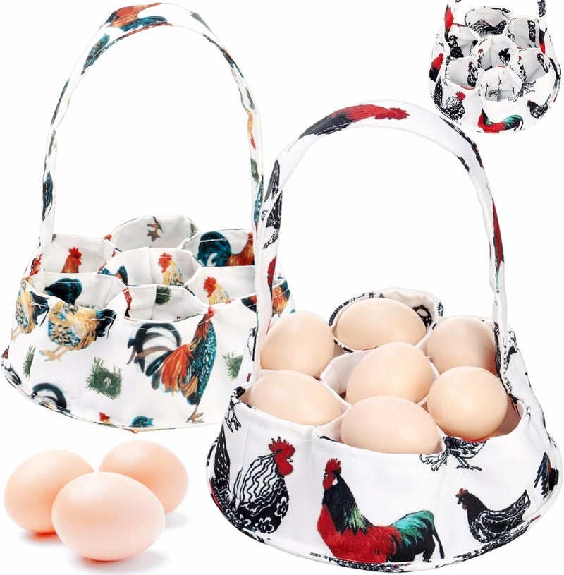 Noamus 2 Pack Eggs Collecting Bags, Mini Canvas Eggs Gathering Basket with 7 Pouches, Easter Egg Collector for Chicken Hen Duck Goose Housewife Garden Transporting Storage(2 Styles) - Image 1